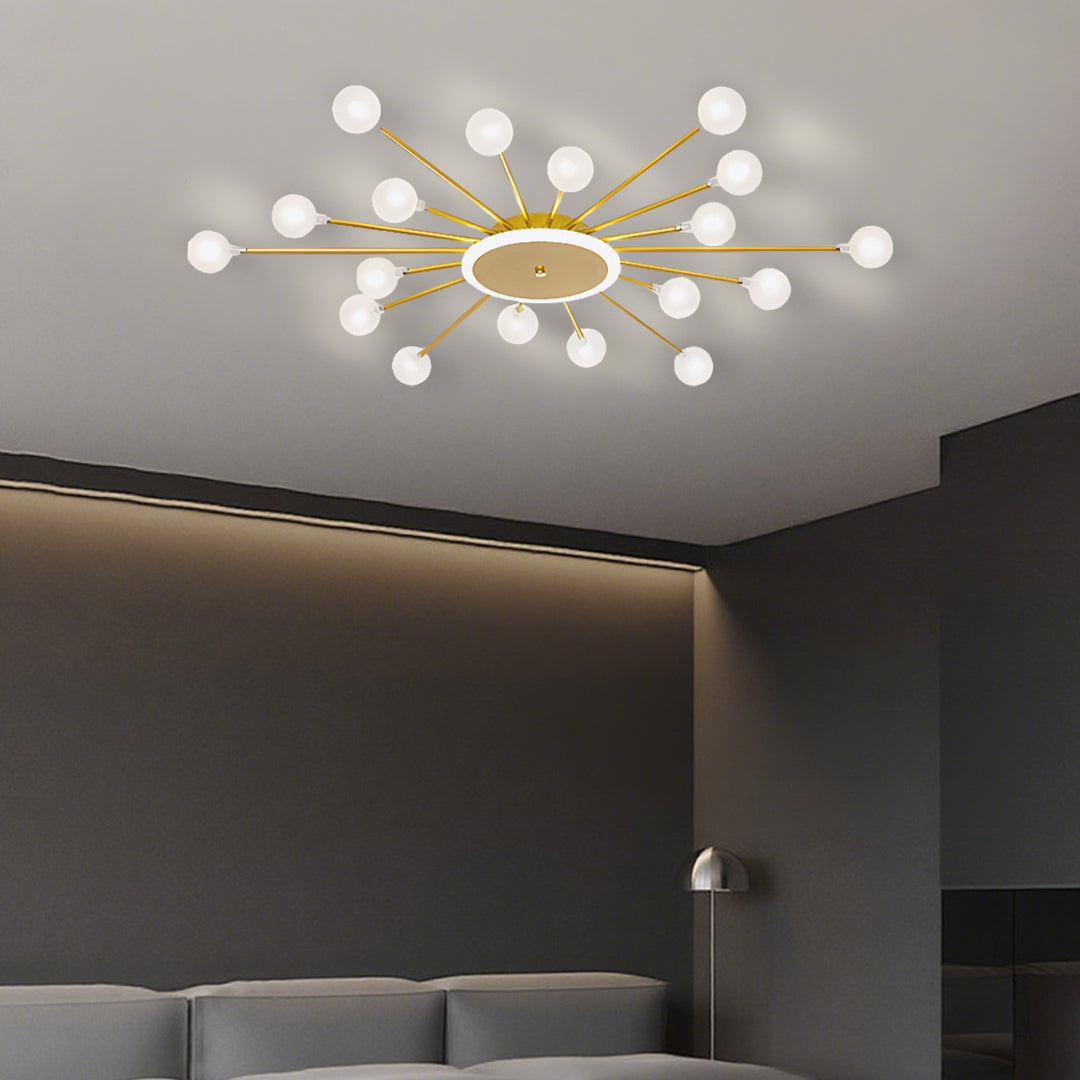 Lumière Flush Mount Ceiling Light in Glass and Iron, Modern Sputnik Design