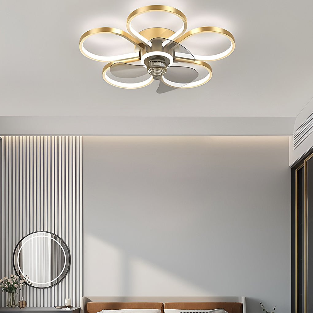 Nordic Flower Ceiling Fan Light Dimmable Led Flush Mount Ceiling Fan Lamp