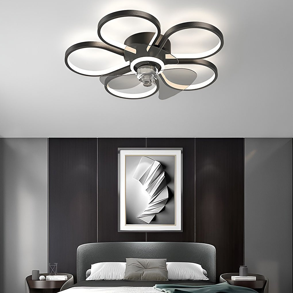 Nordic Flower Ceiling Fan Light Dimmable Led Flush Mount Ceiling Fan Lamp