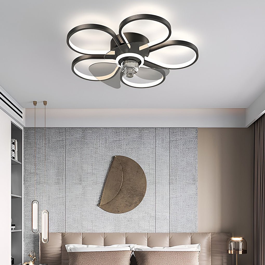 Nordic Flower Ceiling Fan Light Dimmable Led Flush Mount Ceiling Fan Lamp