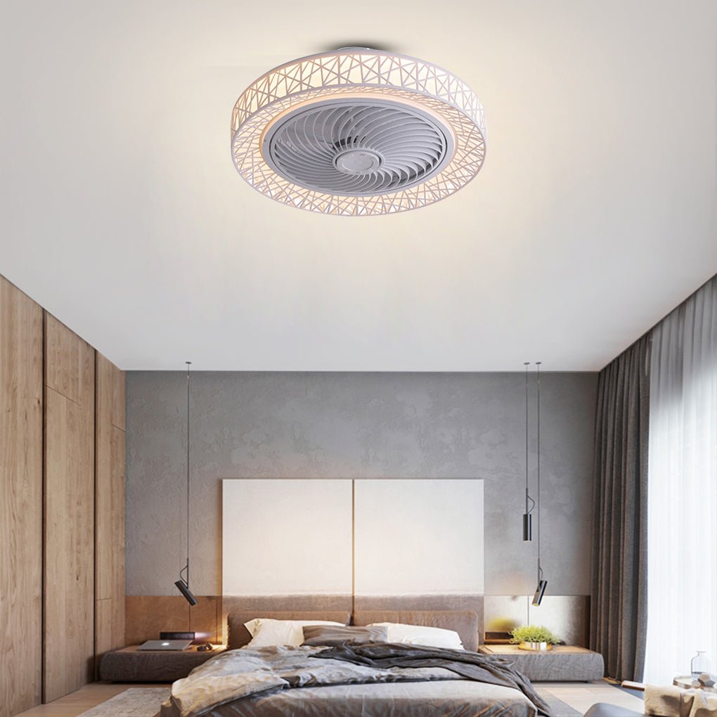 Nordic Hollow Minimalist Three Color Dimming Integrated Ceiling Fan Lamp