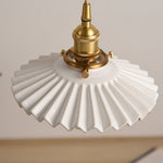 Nordic Vintage Ceramic Pleated Design Brass Led Pendent Lighting For Bedside Dining Table