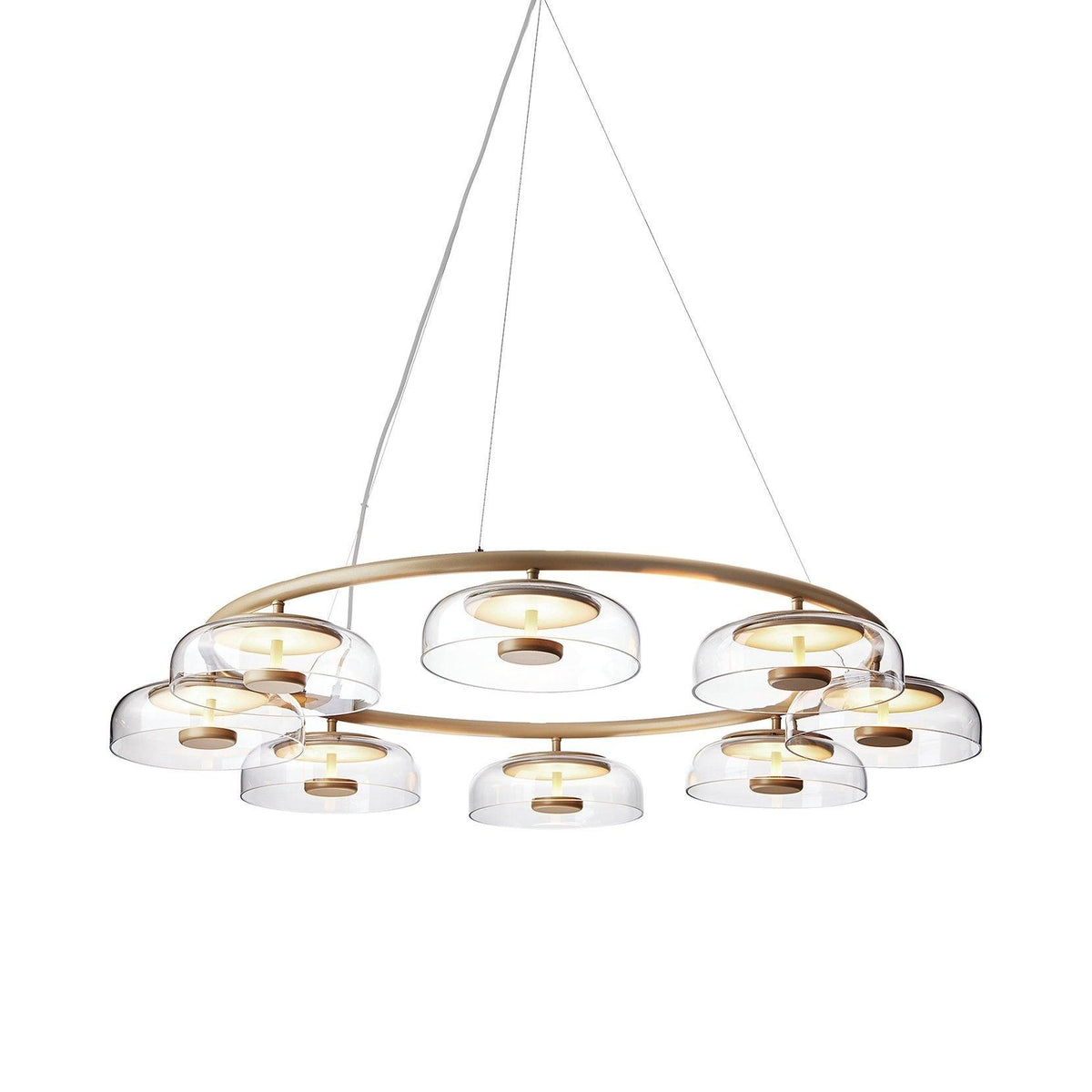 Solara LED Chandelier in Brass and Glass for Modern Interiors