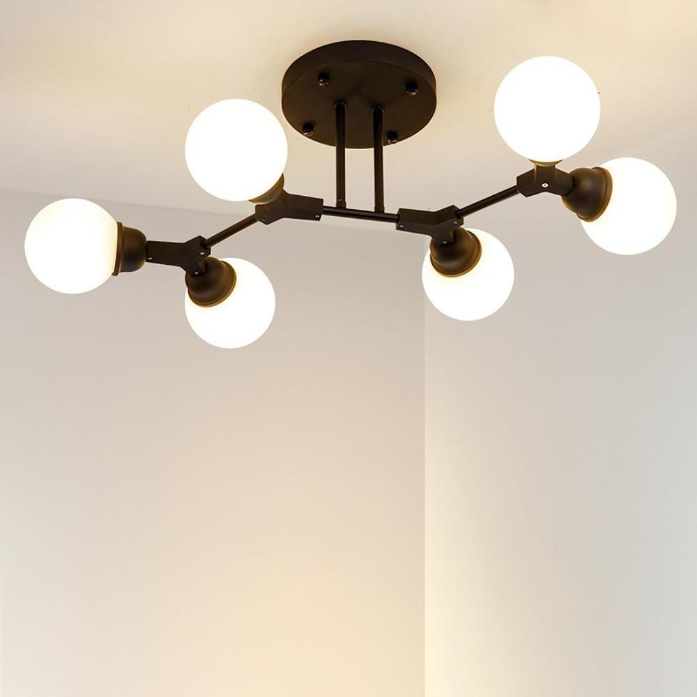 Linear Sputnik Semi Flush Mount Light With 6 White Opal Glass Shades 31 Dia