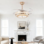 Lumina Gold Crystal Ceiling Fan with Dimmable LED Light, Modern 4-Blade Design