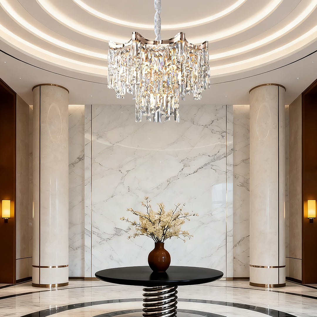 Tiered Crystal Chandelier Modern Gold Waterfall Ceiling Light