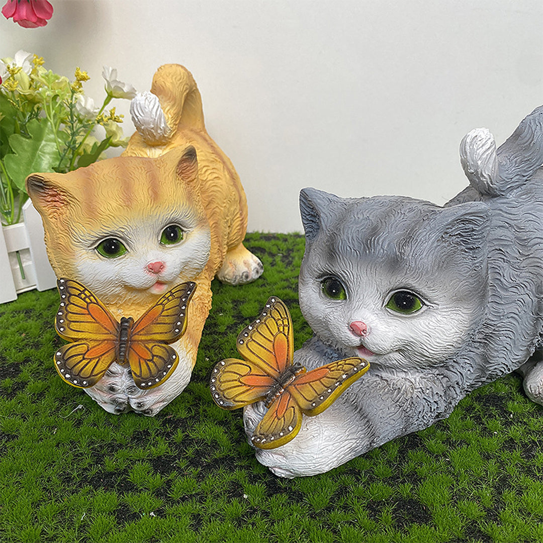 Handcrafted Resin Cat Solar Garden Lights with Warm LED Glow