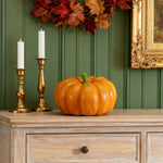 Sculptural Pumpkin Resin Lamp with Warm LED Glow for Indoor and Outdoor Ambience