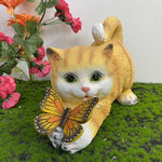 Handcrafted Resin Cat Solar Garden Lights with Warm LED Glow