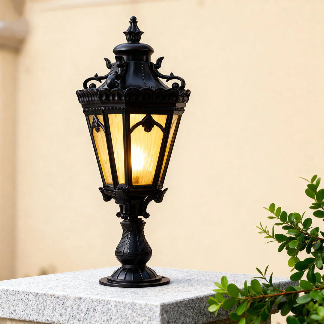 Black Aluminum Outdoor Column Light with Clear Glass Shade