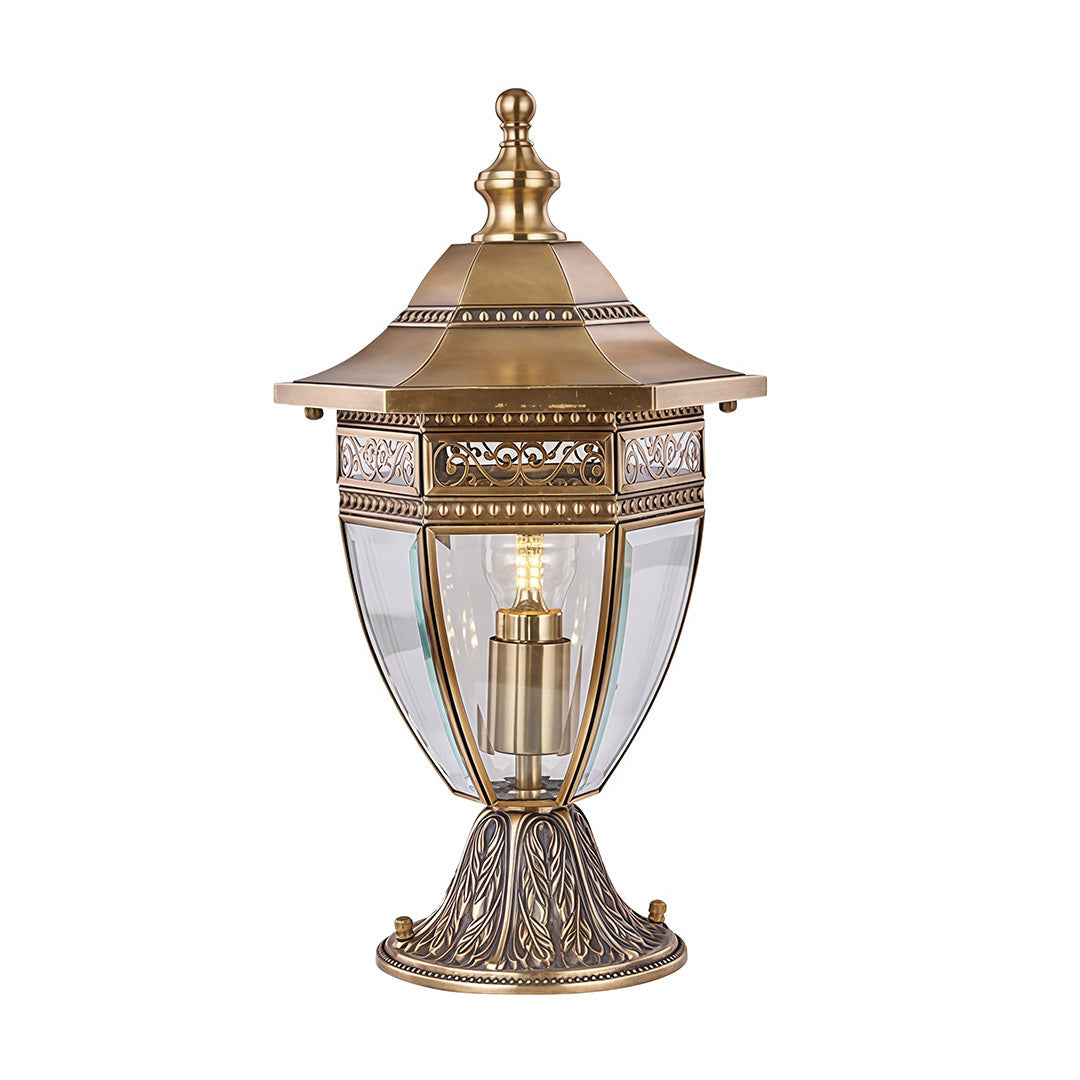European Glass Pillar Light in Solid Copper for Outdoor Entryways