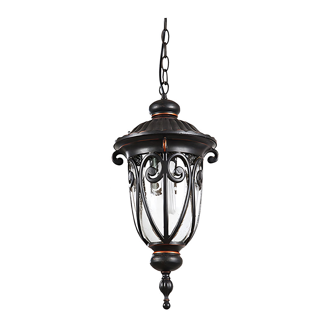 European-Style Black Aluminum Pendant Light with Glass Shade for Outdoor & Indoor Use