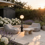 Roman Column Outdoor Floor Lamp – Vintage Black LED Landscape Lighting