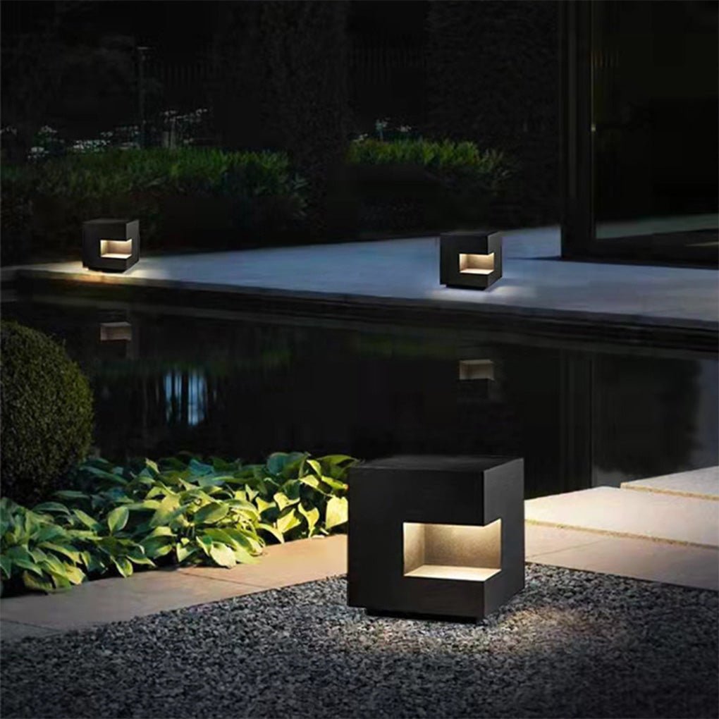 Modern Square LED Outdoor Floor Light Box in Black Aluminum
