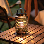 Vintage Solar Lantern with Bronze Iron Perforated Shade for Garden and Patio