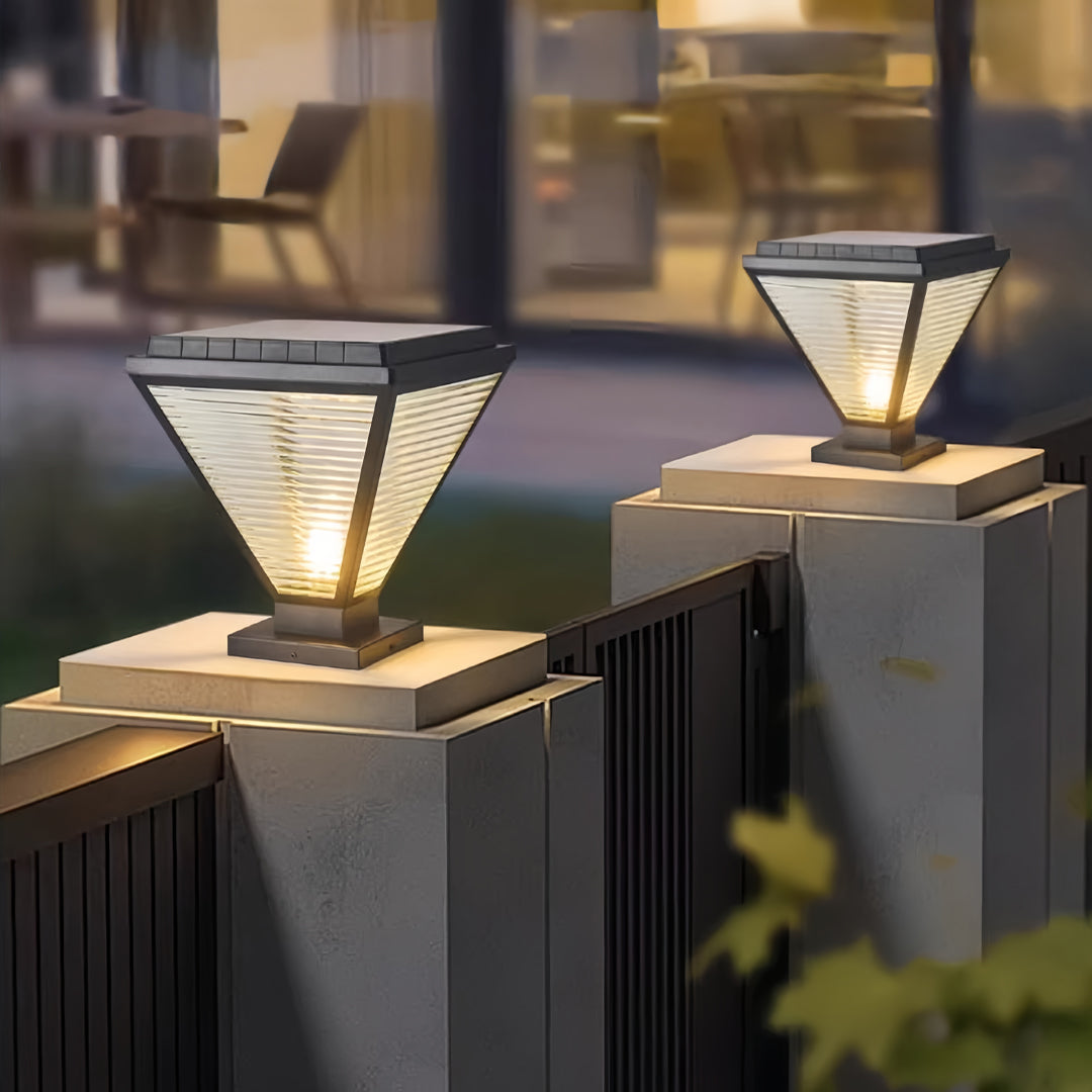 Modern Outdoor Pillar Light with LED Warm Glow, Black Aluminum