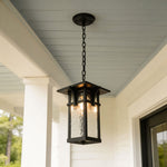 American Style Outdoor Pendant Lantern in Black Aluminum and Clear Glass