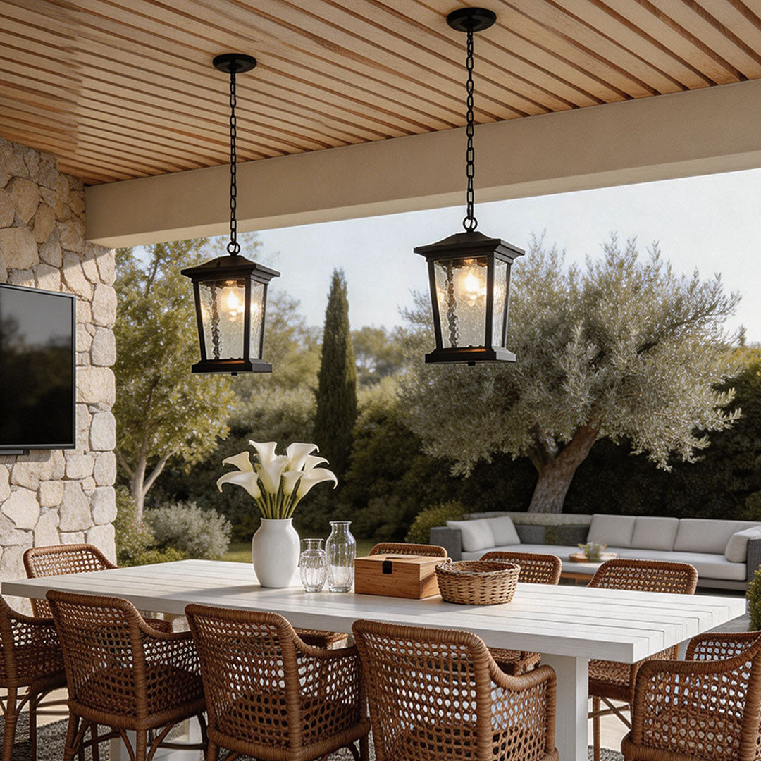 Aurelia Outdoor Pendant Light – Waterproof Black Aluminum Lantern for Covered Porches