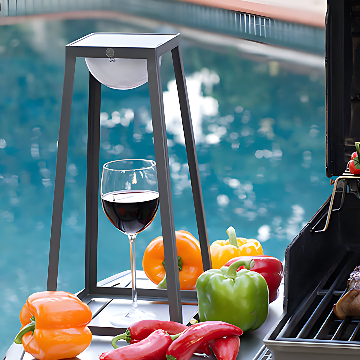 Modern Outdoor Floor Lantern with Stainless Steel Frame and Warm LED Glow