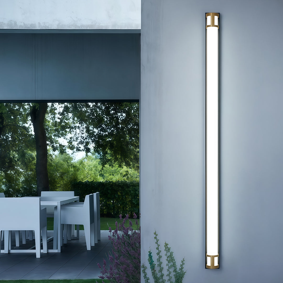 Linear Outdoor Wall Sconce with Dimmable LED Lighting in Black or Gold