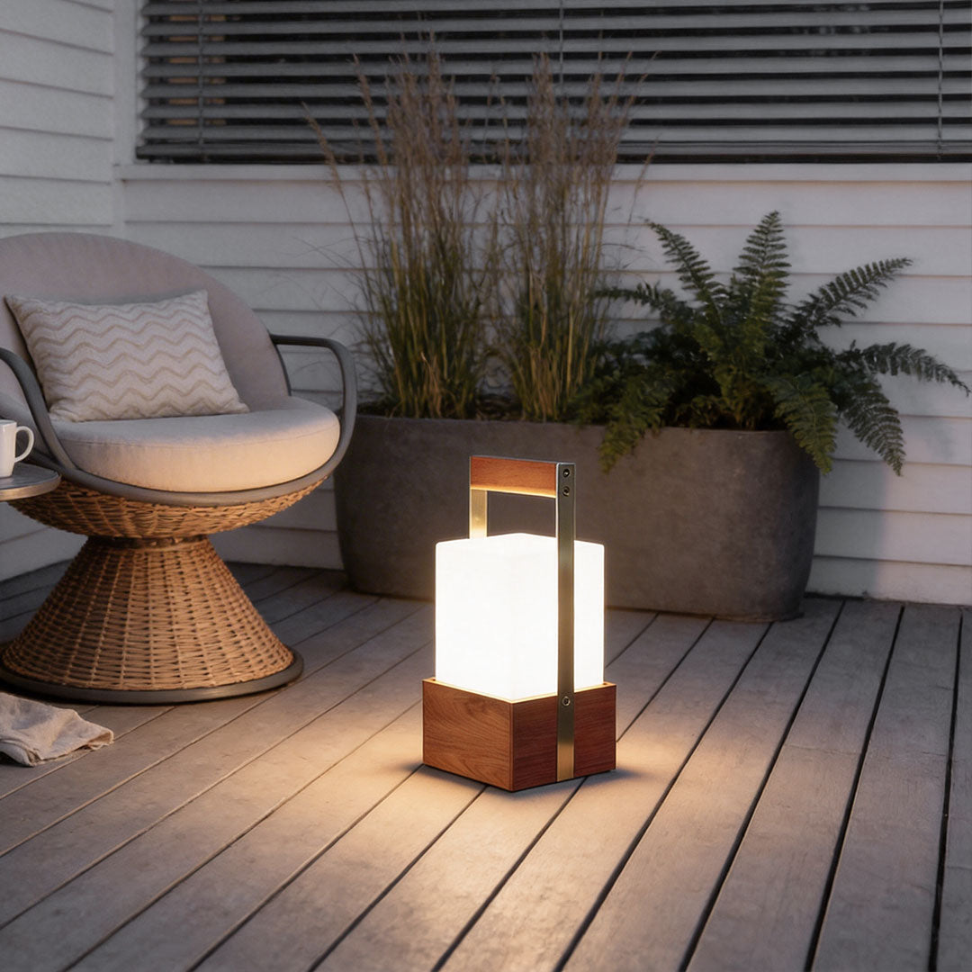 Portable Wood Grain LED Lantern for Outdoor Living Spaces