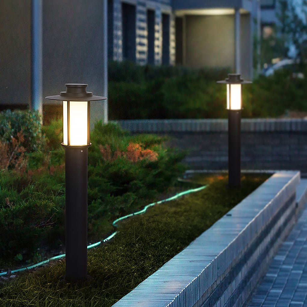 Modern Landscape Bollard Light with Warm LED Illumination for Pathways and Gardens