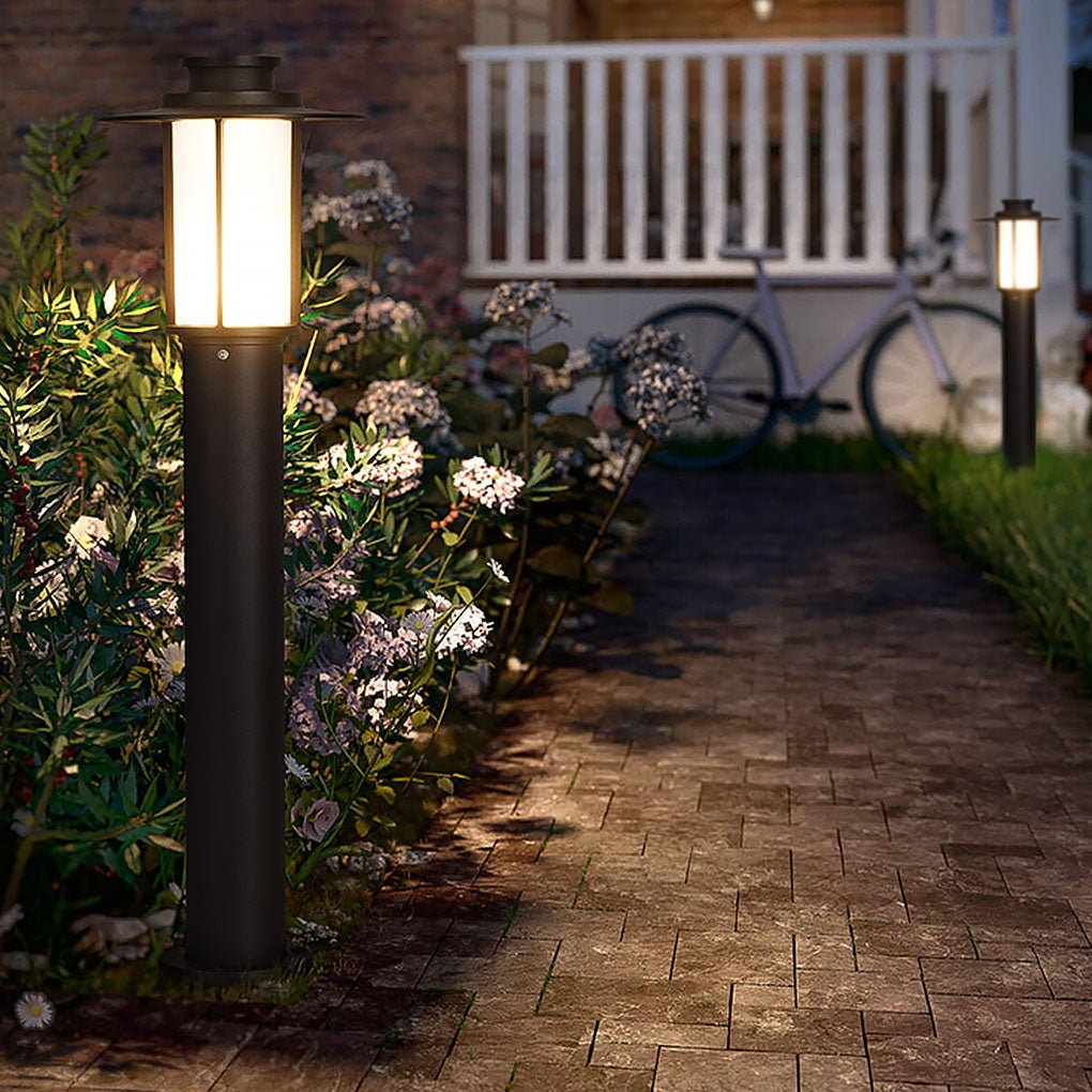 Modern Landscape Bollard Light with Warm LED Illumination for Pathways and Gardens