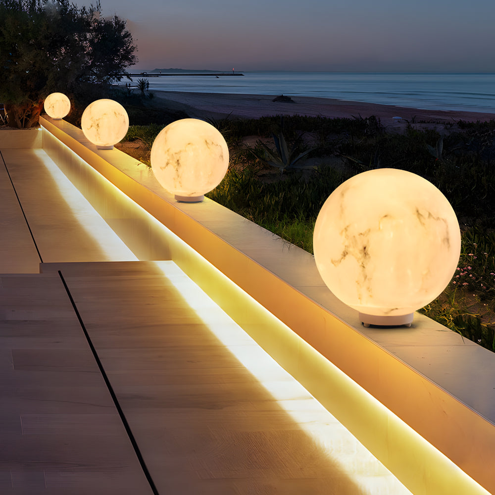 Lunar Glow Outdoor Pillar Light in Faux Marble, IP54 Waterproof