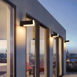 Modern Outdoor Wall Lantern with Black Aluminum Frame and Warm LED Light
