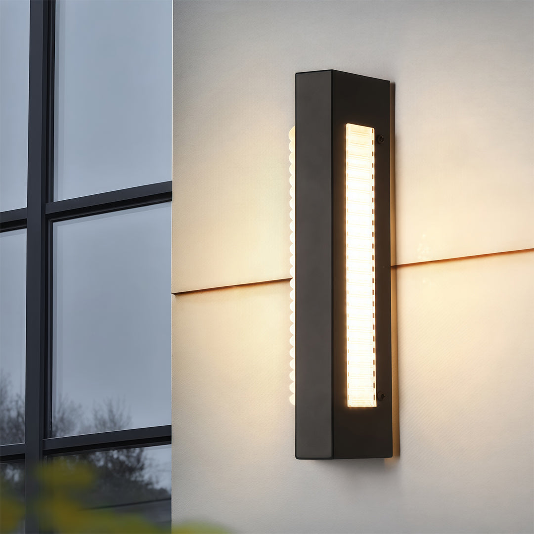 Modern Outdoor Wall Sconce with Black Iron Frame and LED Illumination