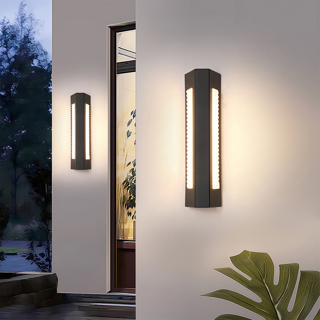 Modern Outdoor Wall Sconce with Black Iron Frame and LED Illumination