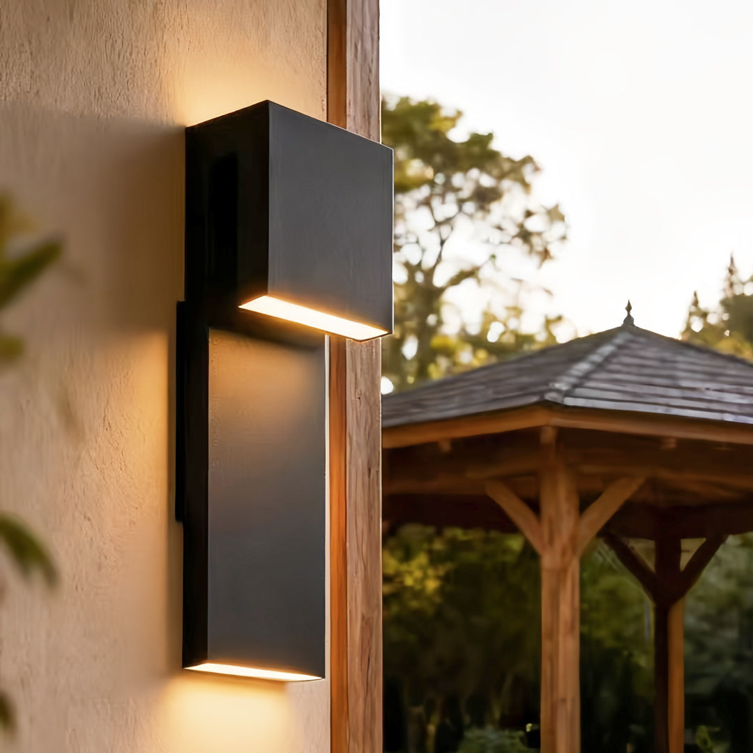 Industrial Outdoor Wall Sconce with Clear Glass and Black Aluminum