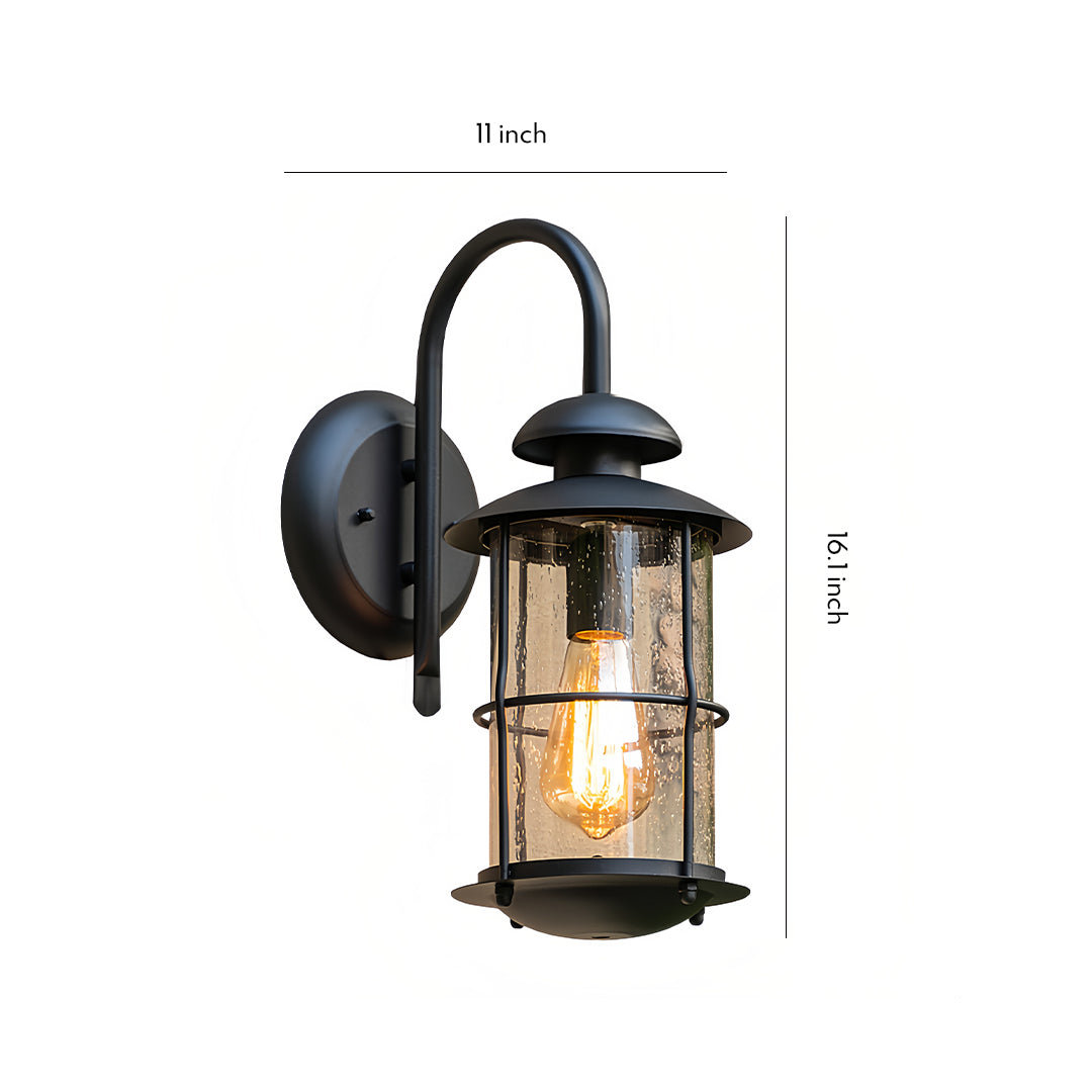 European Outdoor Wall Sconce with Clear Glass Shade in Black Aluminum