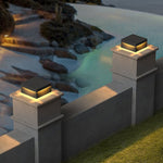 Square LED Solar Outdoor Pillar Light in Black Stainless Steel