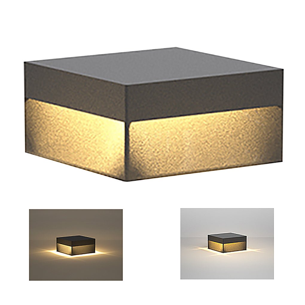 Square LED Solar Outdoor Pillar Light in Black Stainless Steel