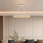 Modern Oval LED Linear Pendant Light in White Aluminum for Dining and Living Spaces