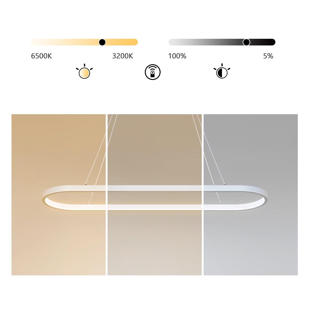 Modern Oval LED Linear Pendant Light in White Aluminum for Dining and Living Spaces