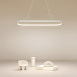 Modern Oval LED Linear Pendant Light in White Aluminum for Dining and Living Spaces
