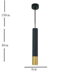 Elongated Cylinder Black And Gold Metal Shade Led Modern Pendant Light Island Hanging Lights