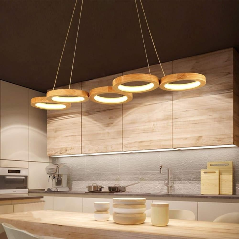 Aurelia Four-Ring Wood LED Pendant Light – Modern Minimalist Ceiling Fixture