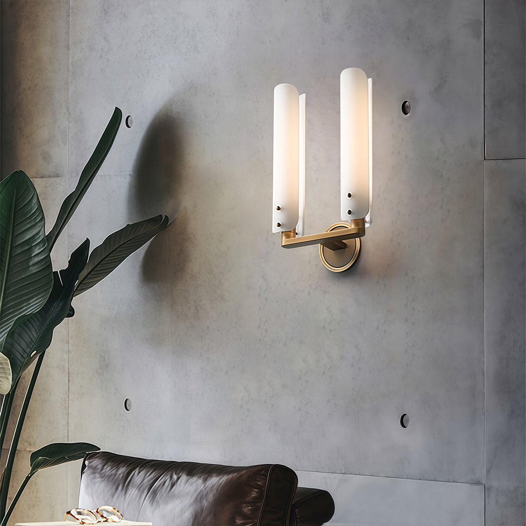 Art Deco Glass Wall Sconce in Polished Brass for Modern Interiors