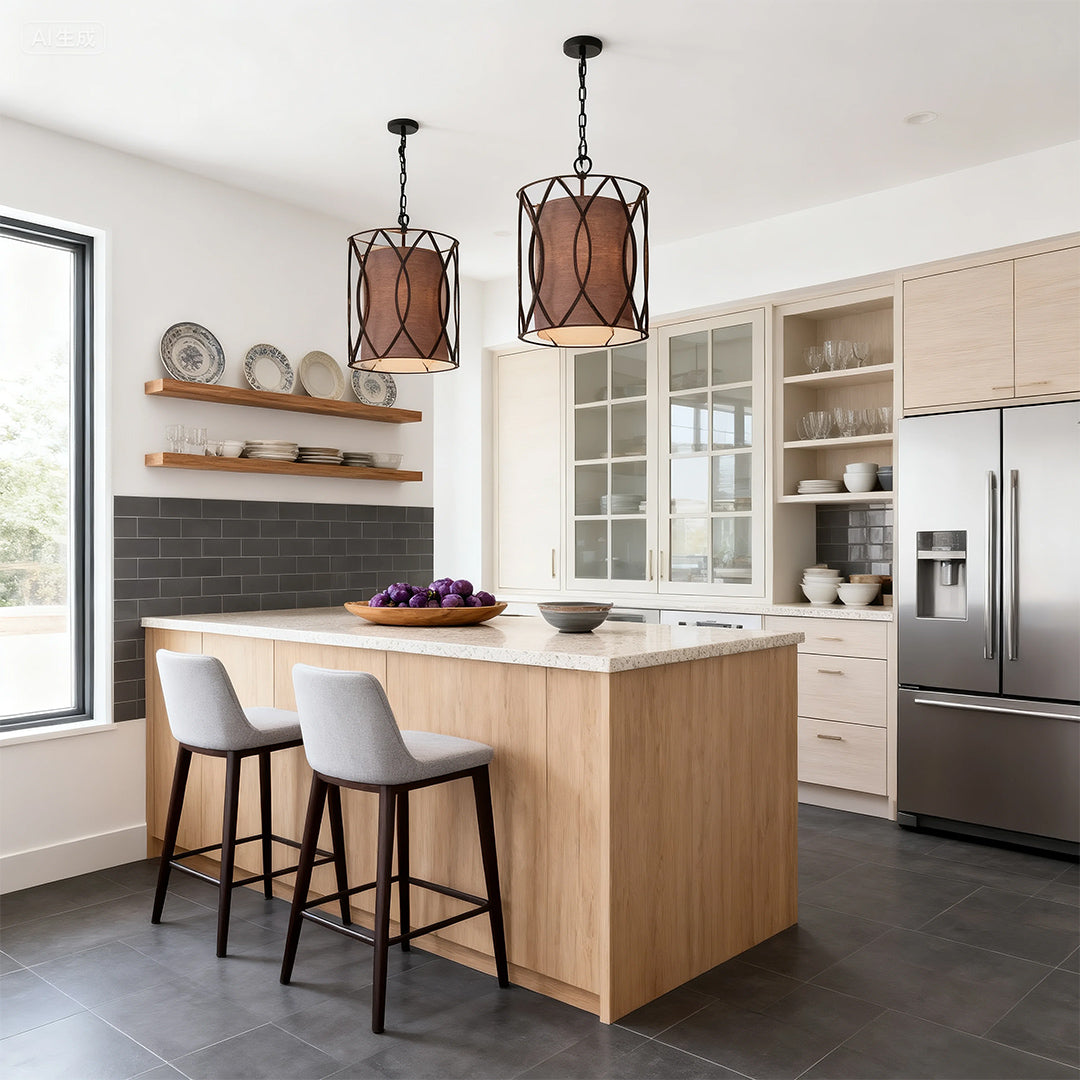 Noir Linen Pendant Light – Vintage Industrial Ceiling Lamp for Bedroom, Dining, and Living Spaces