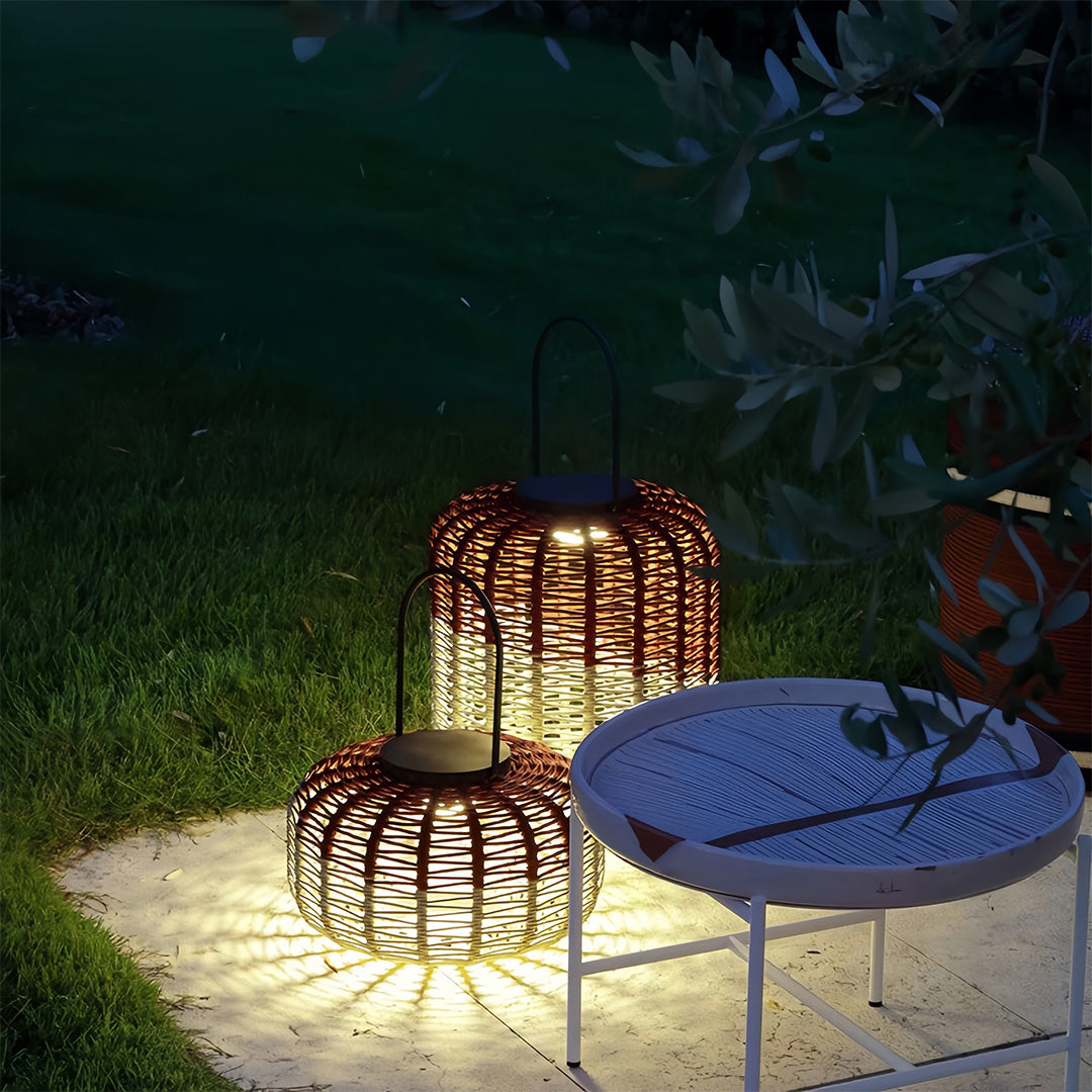 Woven Outdoor LED Lantern in Stainless Steel, Modern Minimalist Garden Light