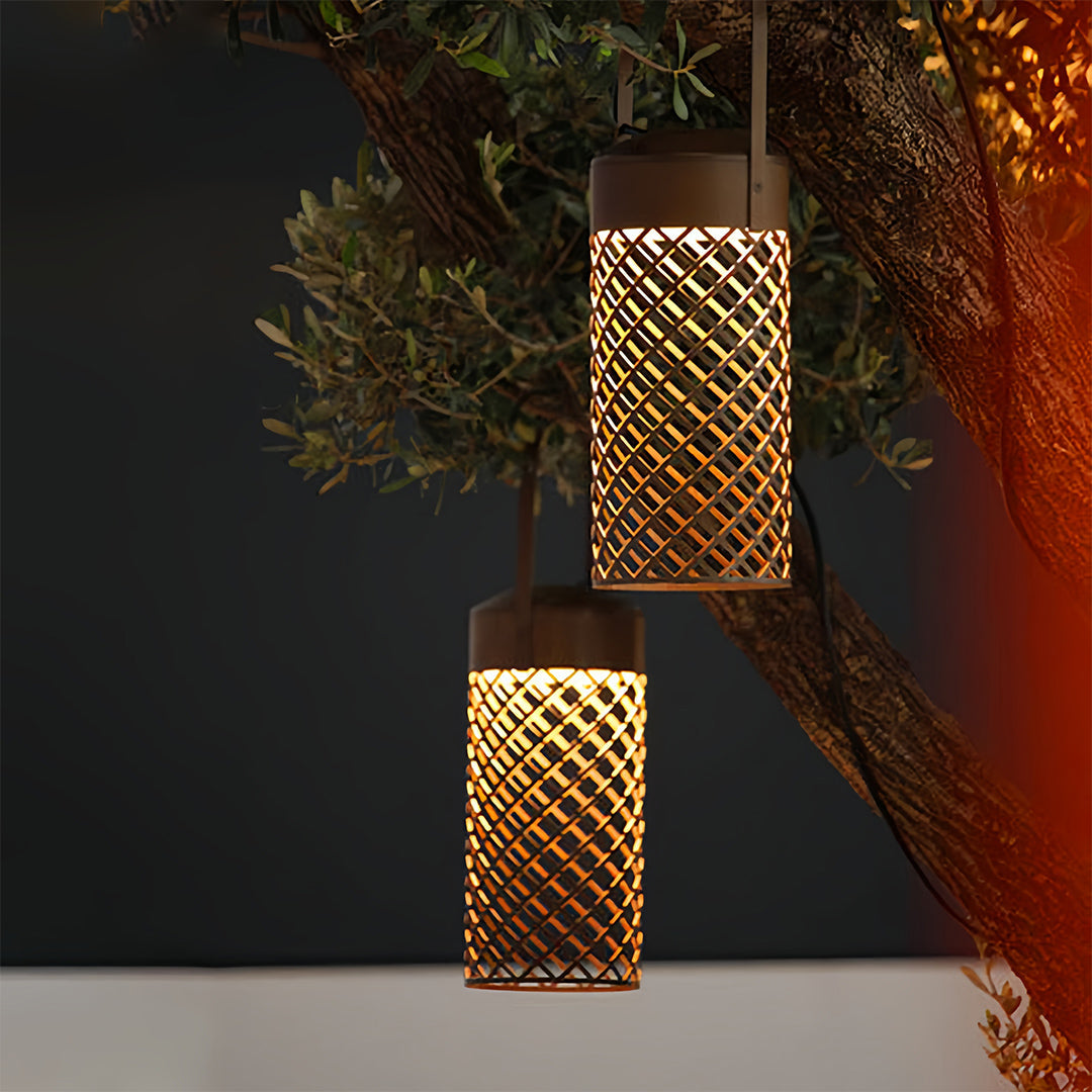 Minimalist Black Outdoor Pendant Lantern with Warm LED Glow