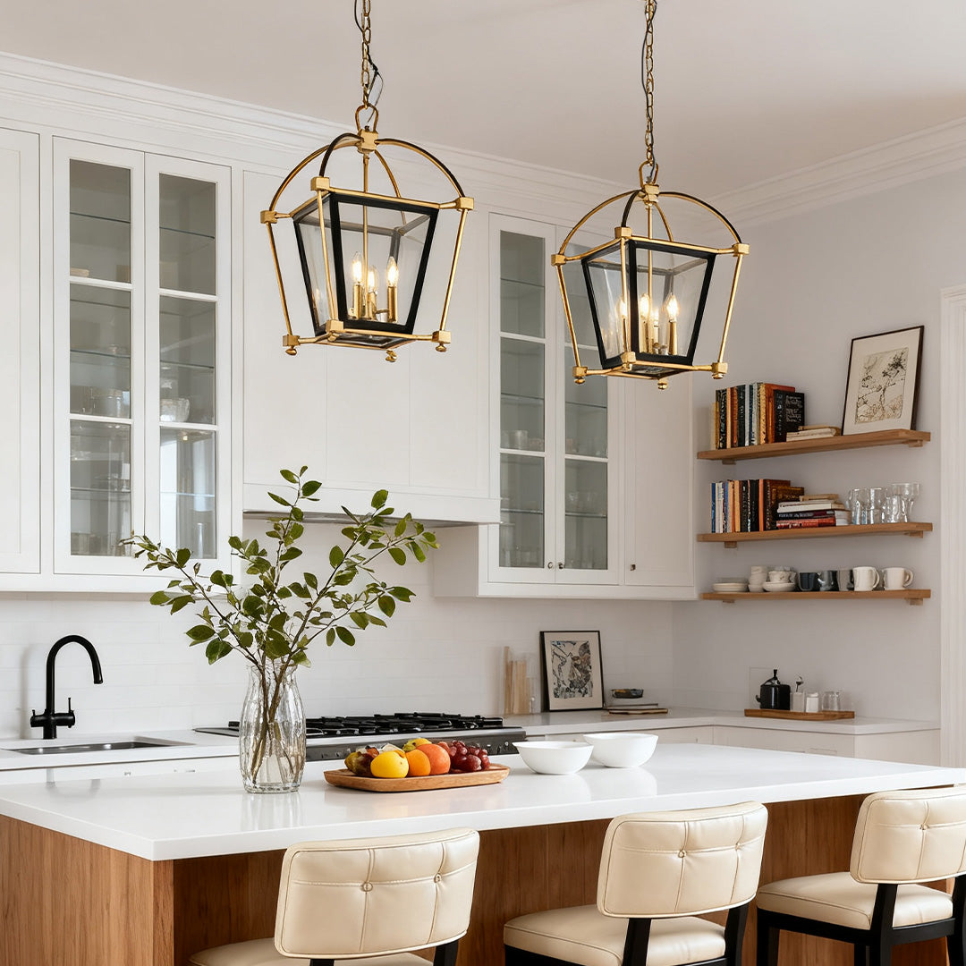 Aurelia Four-Light Gold and Black Lantern Pendant