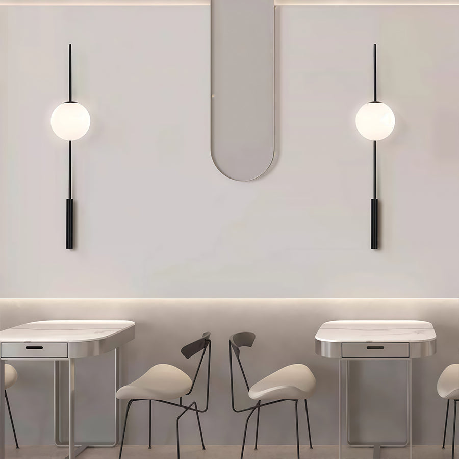 Modern Black Iron Wall Sconce with Glass Shade for Bedroom and Living Room