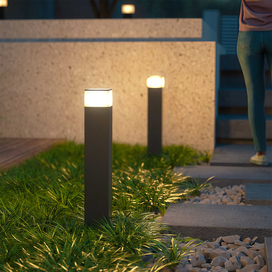 Modern Square Outdoor Bollard Light for Pathways & Gardens