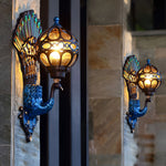 Peacock Wall Sconce — Vintage Aluminum Outdoor Lighting with Glass Shade