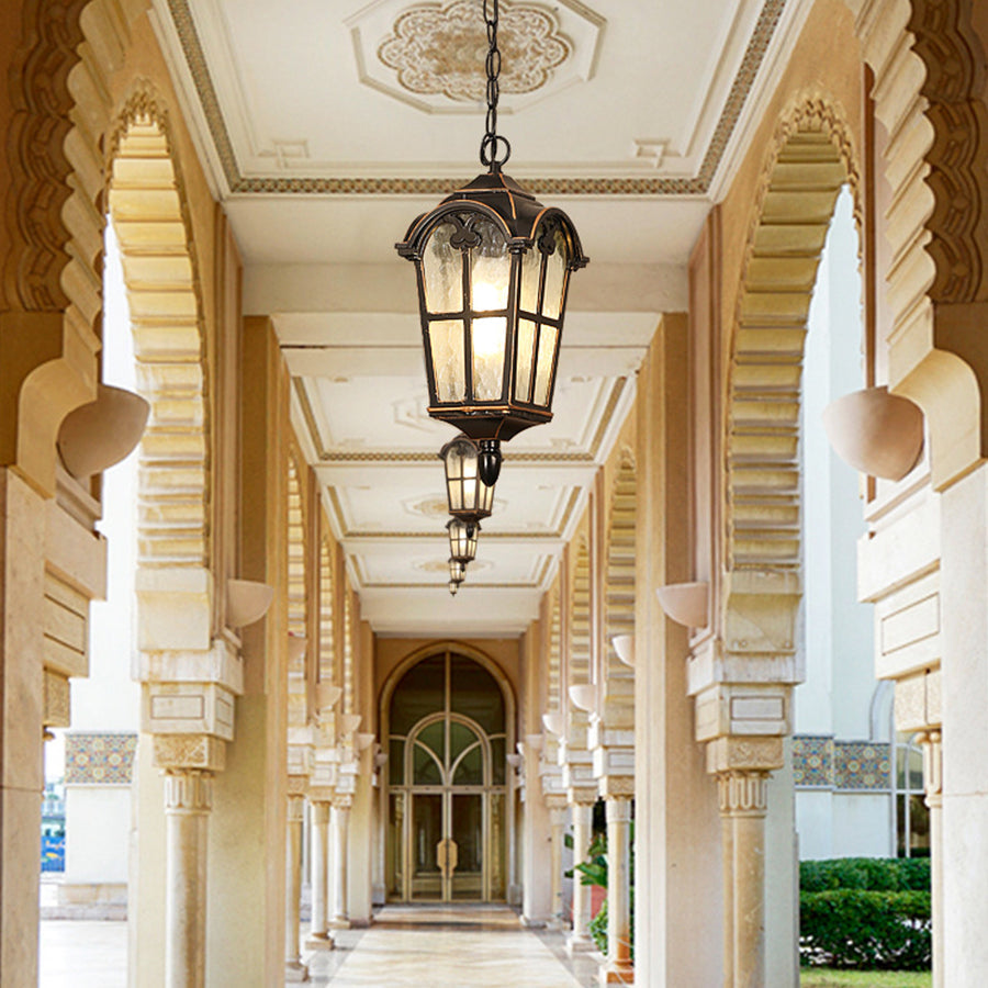 Outdoor Ceiling Lantern in Cast Aluminum with Clear Glass Shade