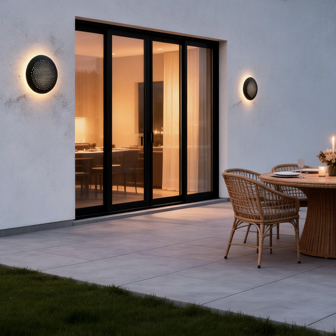 Modern Perforated Metal Wall Sconce, Waterproof LED Outdoor Light